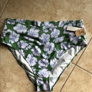 Victorias Secret PINK Green Floral High-Waisted Bikini Bottom XL NWT
